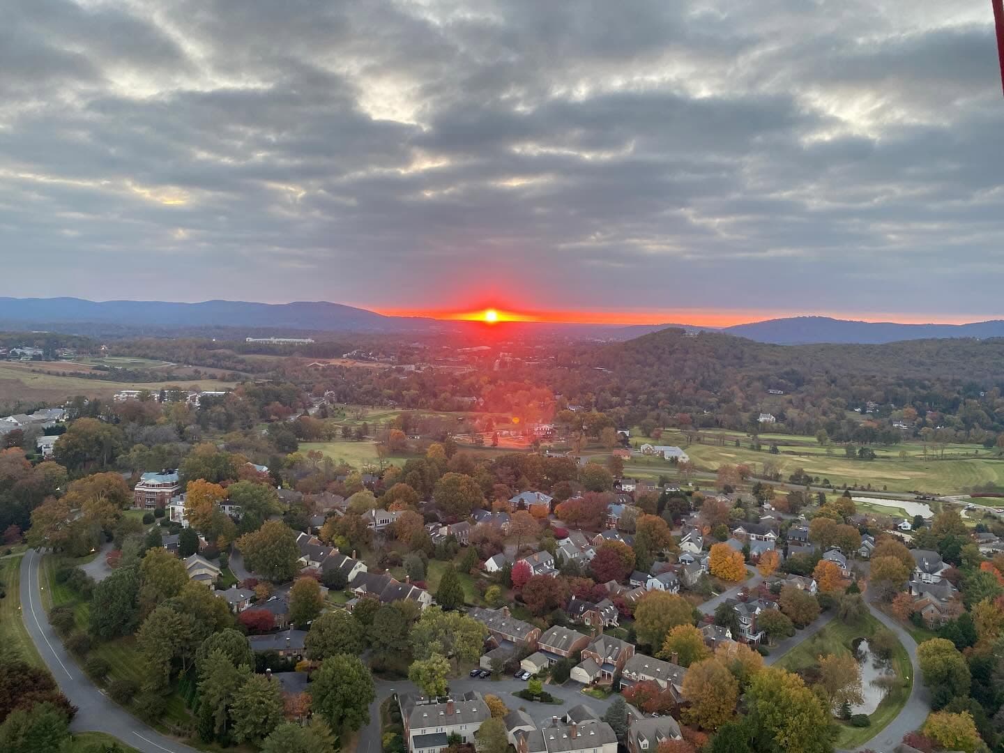 Sunset over the Blue Ridge Mountains from a hot air balloon
