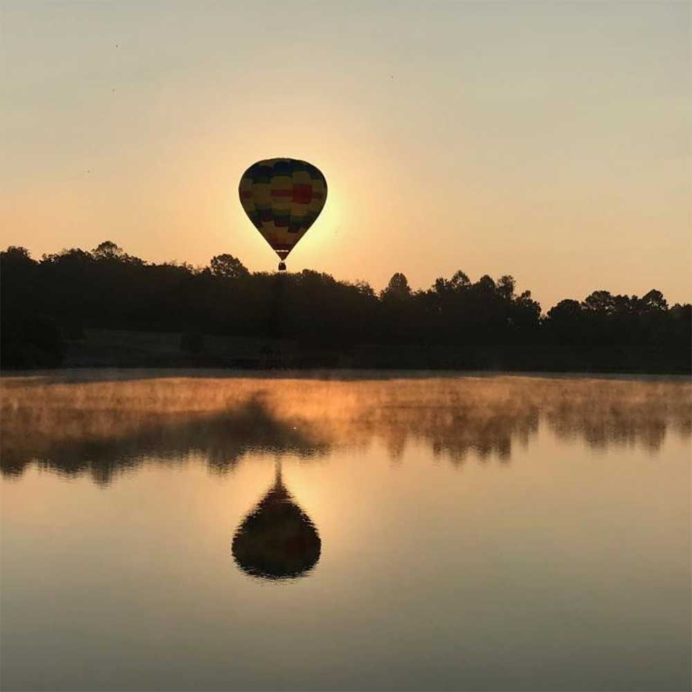Hot air balloon flight at sunset over Virginia